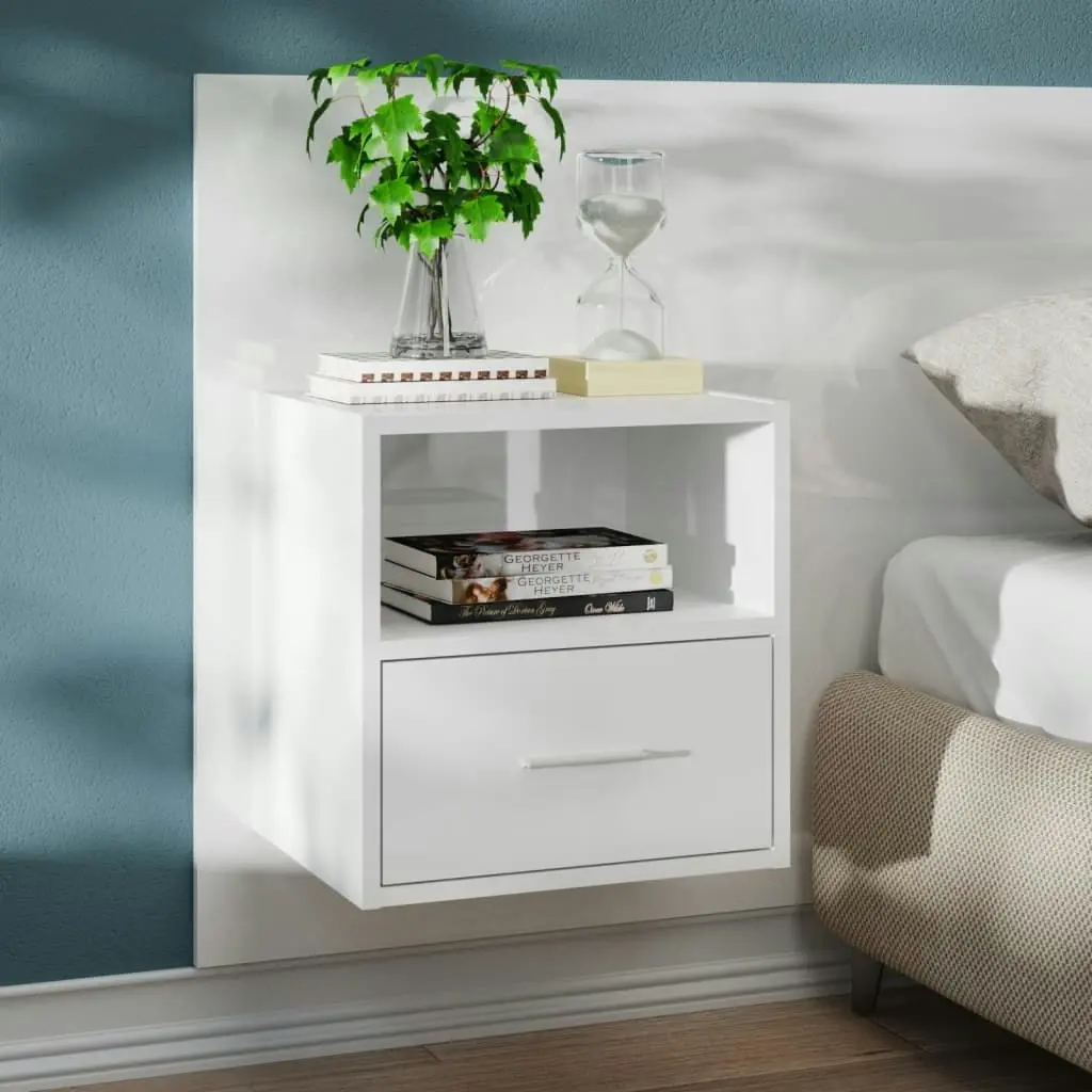 Wall-mounted Bedside Cabinet High Gloss White 811019