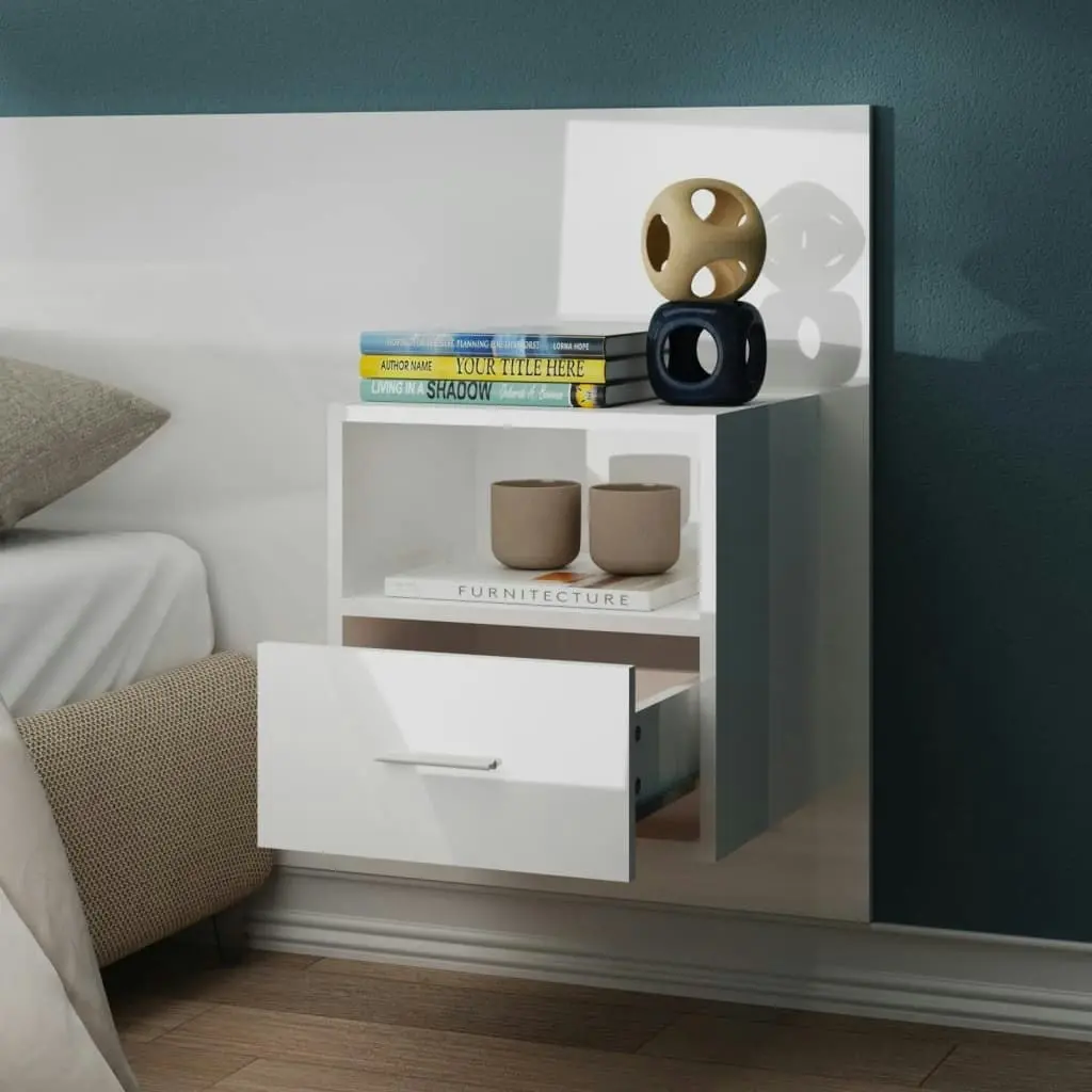 Wall-mounted Bedside Cabinet High Gloss White 811019