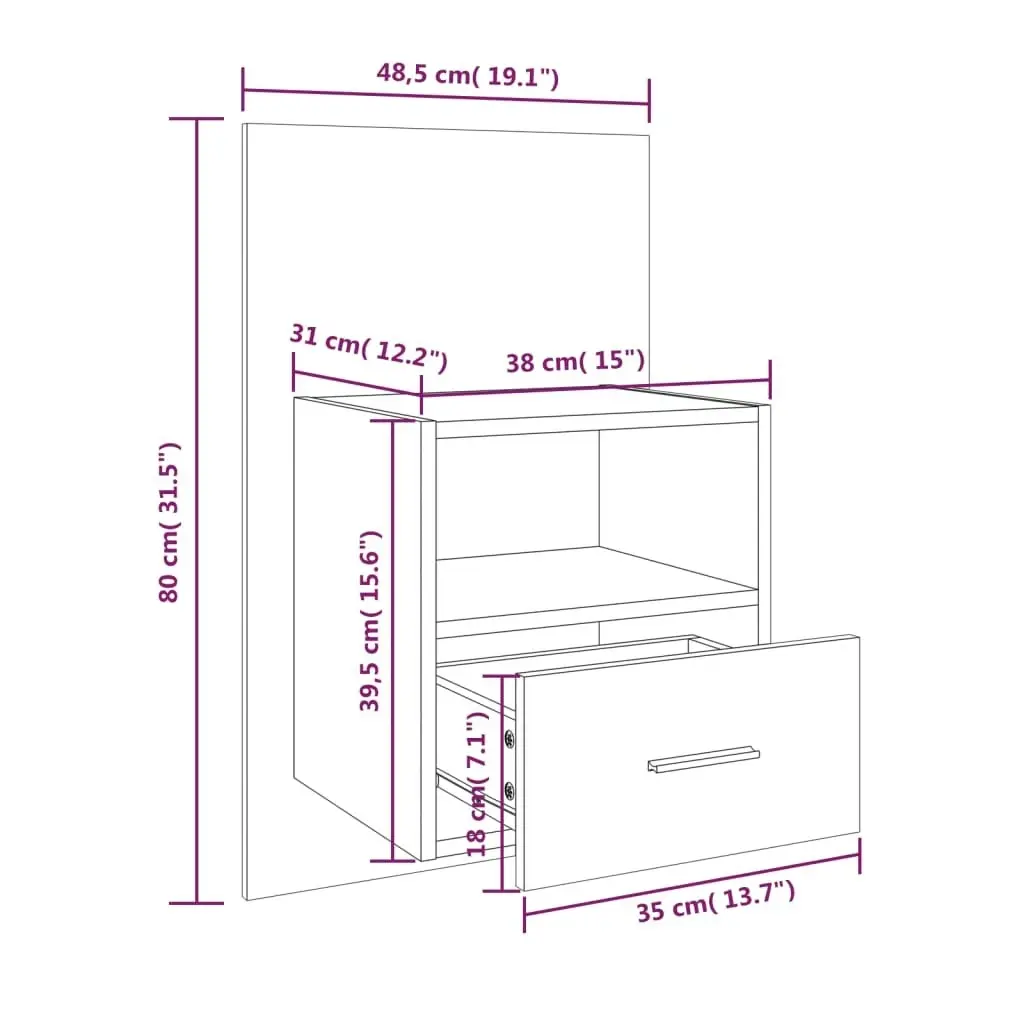 Wall-mounted Bedside Cabinet White 811007