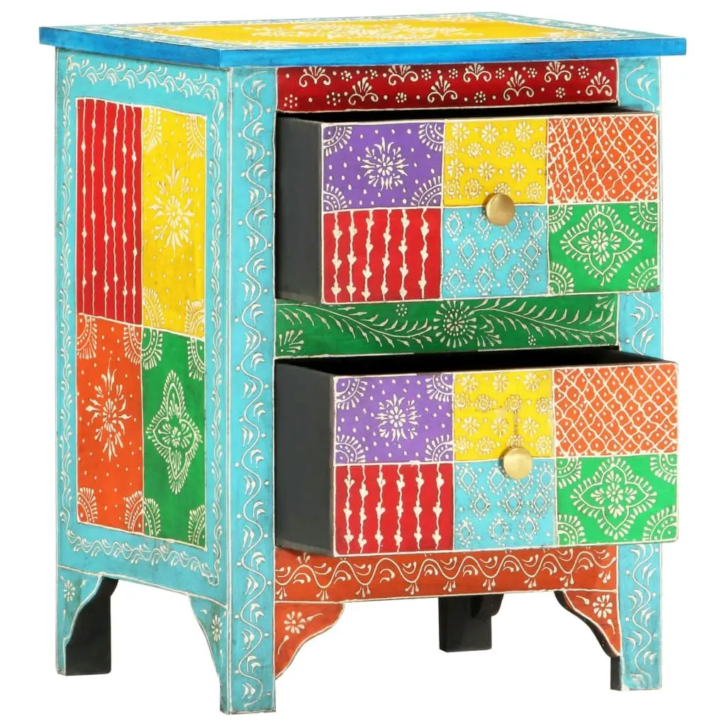 Hand Painted Bedside Cabinet 40x30x50 cm Solid Mango Wood 286157