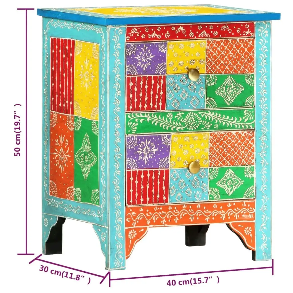 Hand Painted Bedside Cabinet 40x30x50 cm Solid Mango Wood 286157