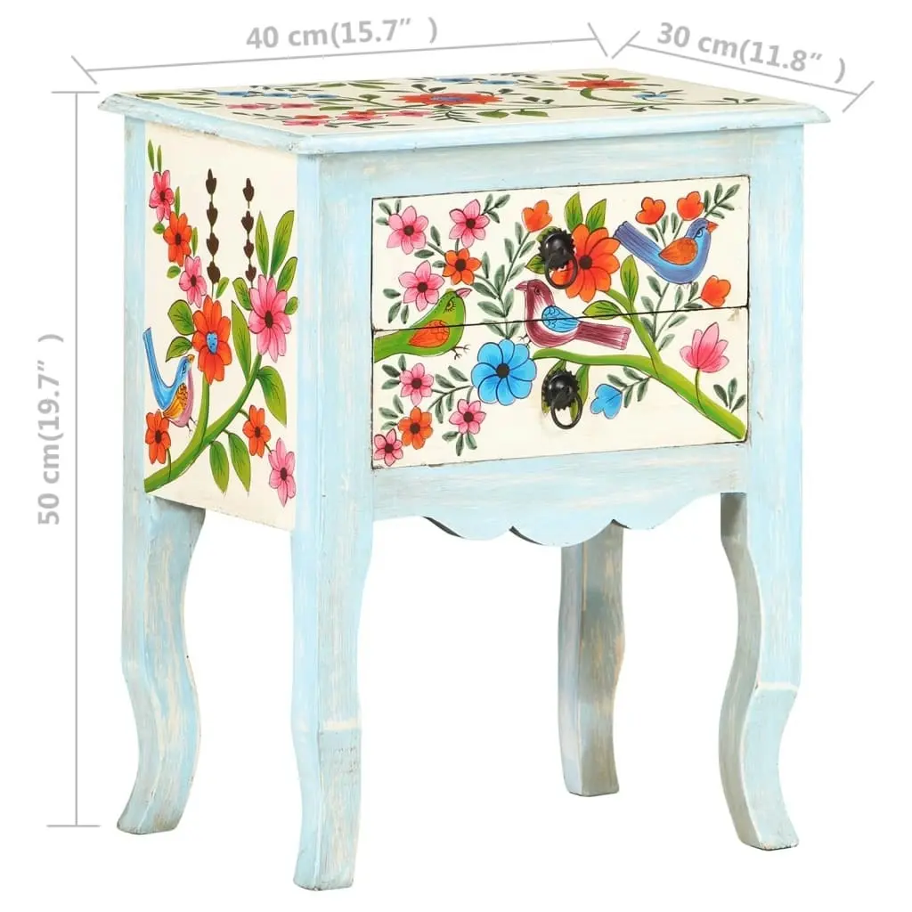 Hand Painted Bedside Cabinet 40x30x50 cm Solid Mango Wood 323541