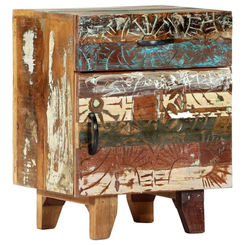 Hand Carved Bedside Cabinet 40x30x50 cm Solid Reclaimed Wood 247911