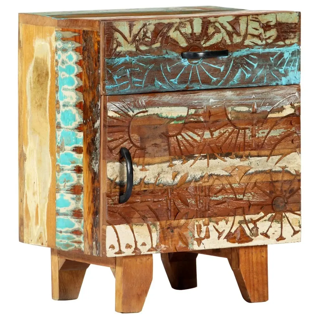 Hand Carved Bedside Cabinet 40x30x50 cm Solid Reclaimed Wood 247911