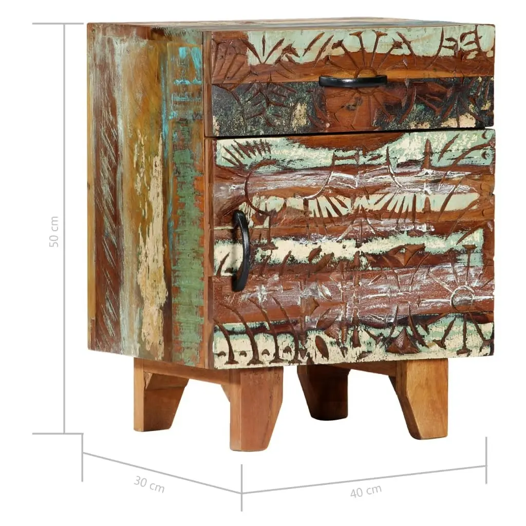 Hand Carved Bedside Cabinet 40x30x50 cm Solid Reclaimed Wood 247911