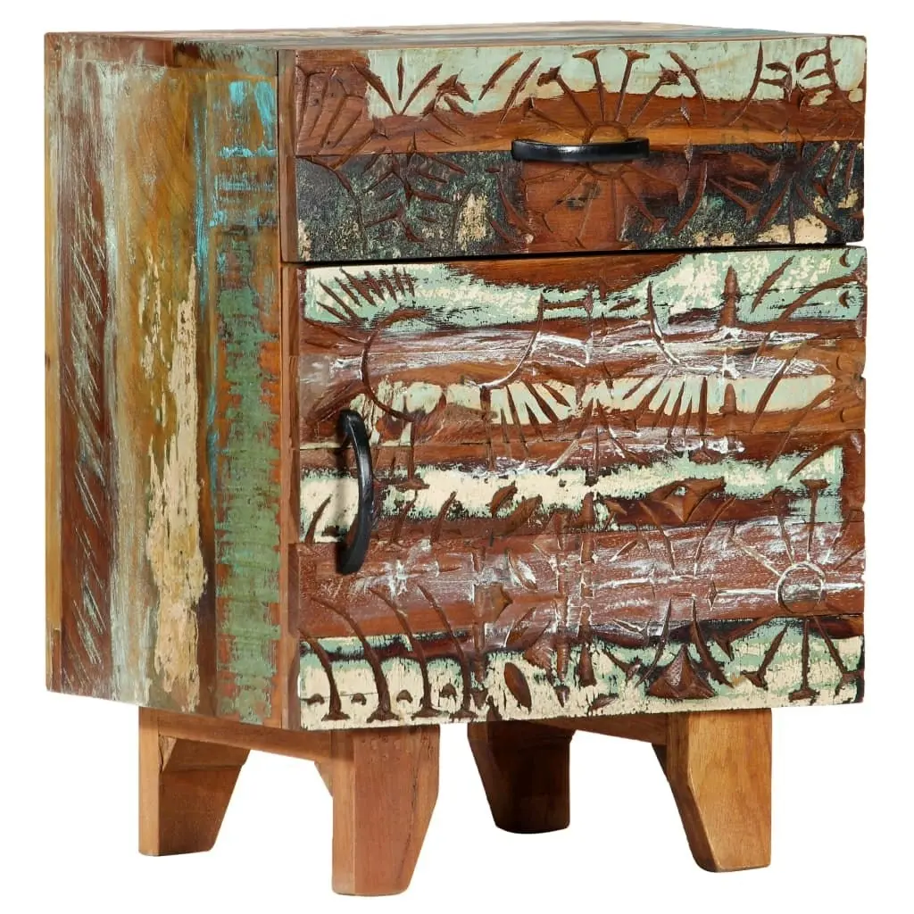 Hand Carved Bedside Cabinet 40x30x50 cm Solid Reclaimed Wood 247911