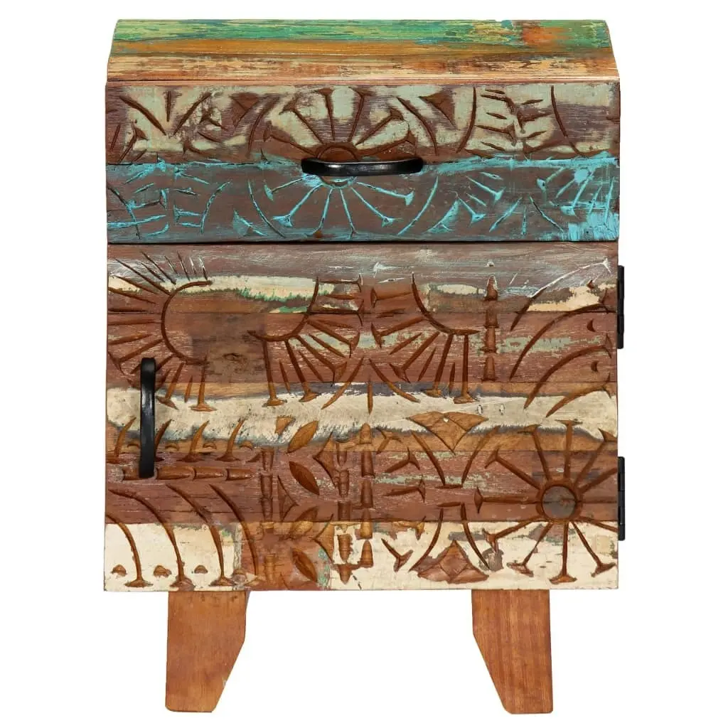 Hand Carved Bedside Cabinet 40x30x50 cm Solid Reclaimed Wood 247911