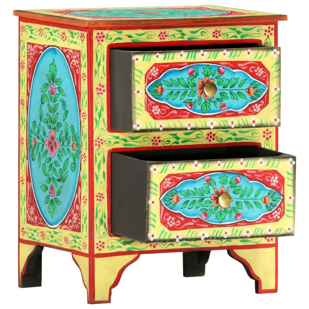 Hand Painted Bedside Cabinet 40x30x50 cm Solid Mango Wood 286158