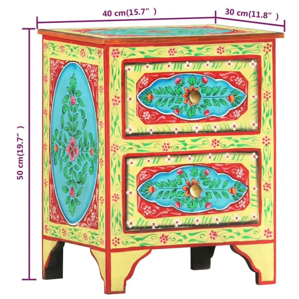 Hand Painted Bedside Cabinet 40x30x50 cm Solid Mango Wood 286158