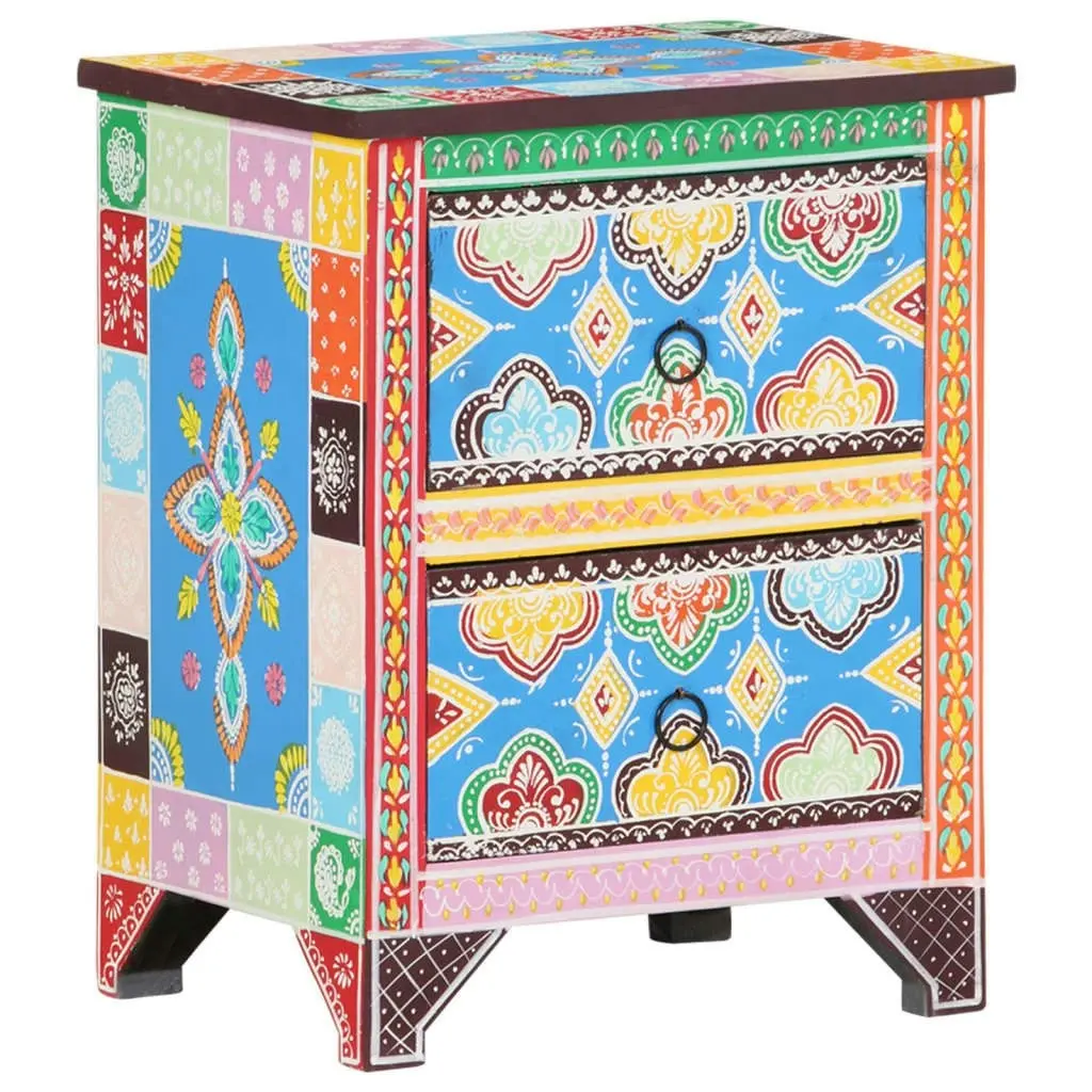 Hand Painted Bedside Cabinet 40x30x50 cm Solid Mango Wood 321666