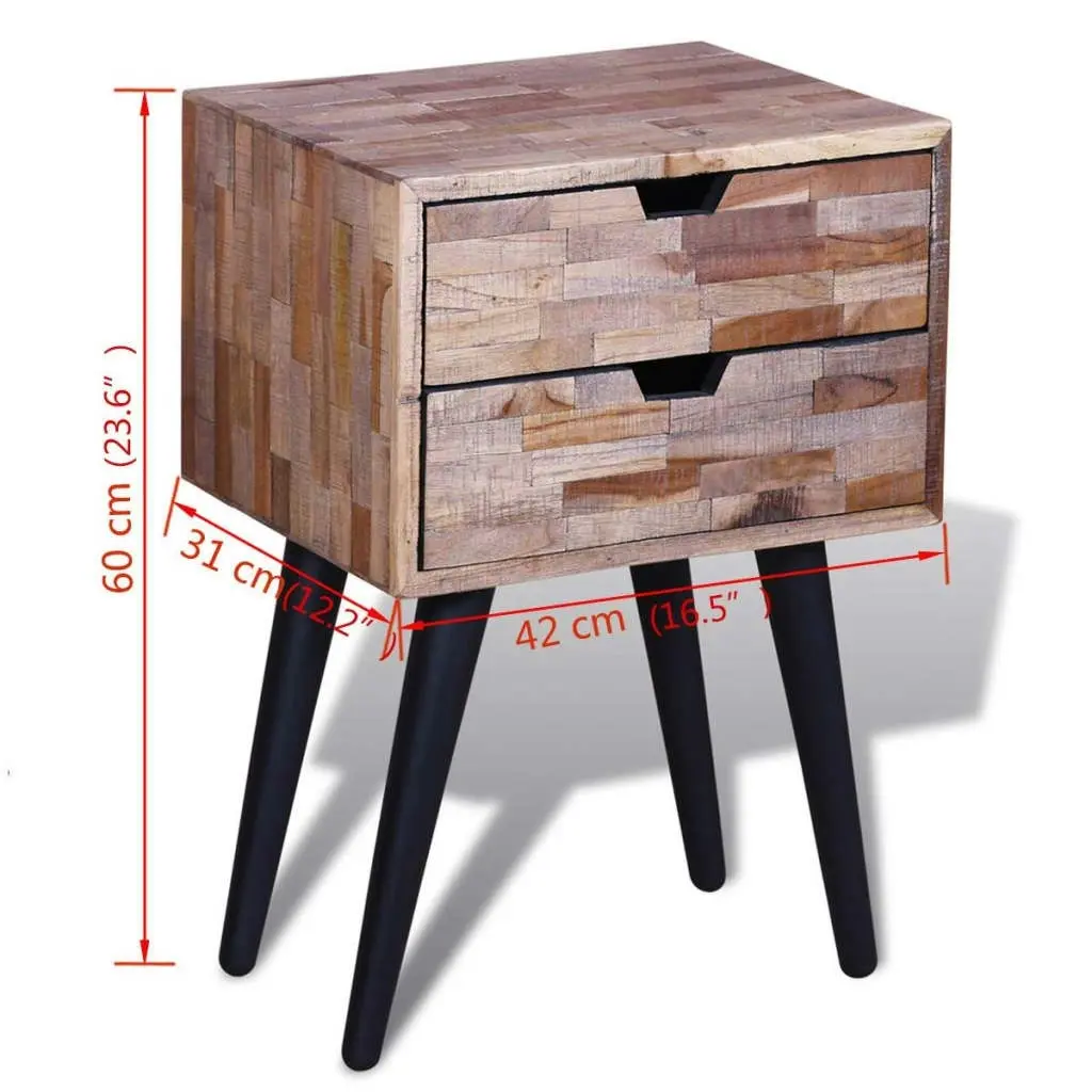 Nightstand with 2 Drawers Reclaimed Teak Wood 241711