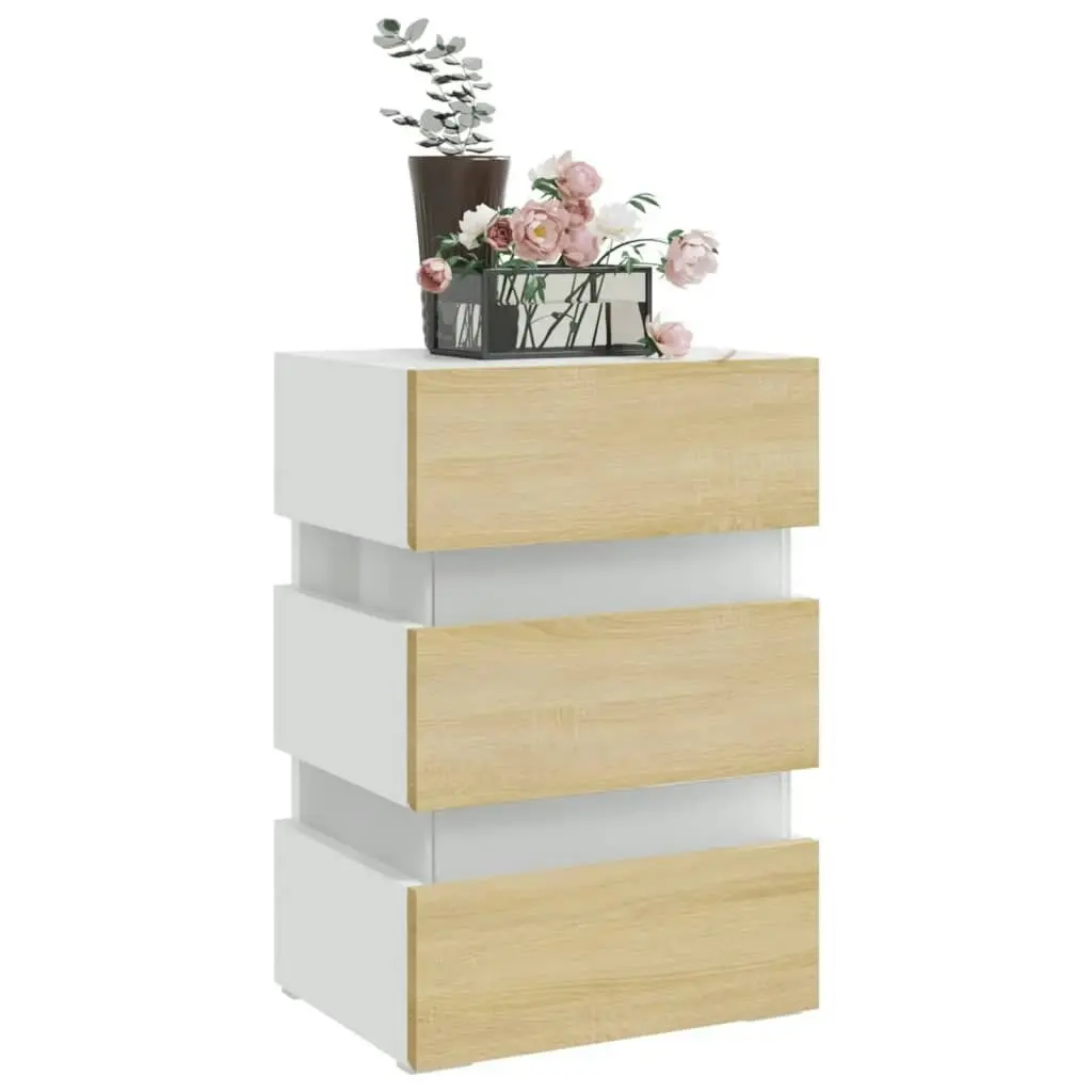 LED Bedside Cabinet White and Sonoma Oak 45x35x67 cm Engineered Wood 326845