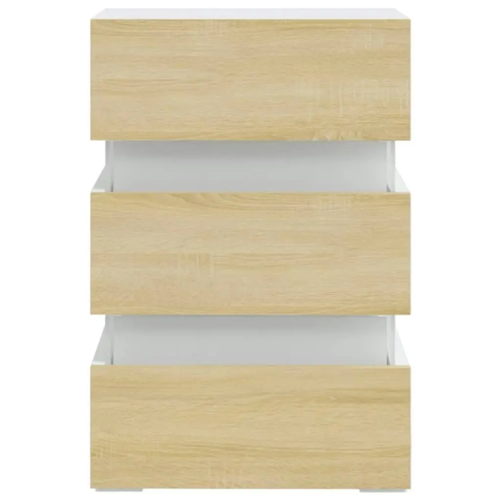 LED Bedside Cabinet White and Sonoma Oak 45x35x67 cm Engineered Wood 326845