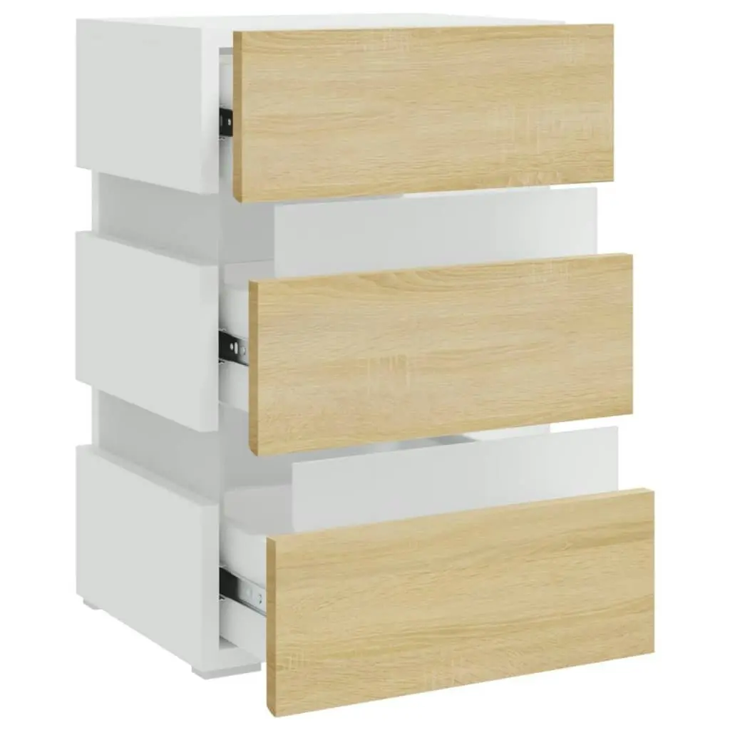 LED Bedside Cabinet White and Sonoma Oak 45x35x67 cm Engineered Wood 326845