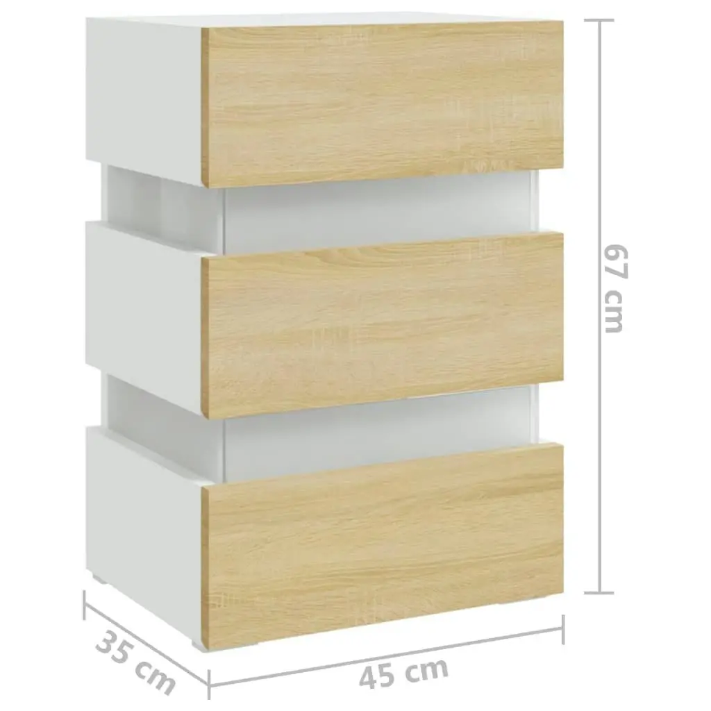 LED Bedside Cabinet White and Sonoma Oak 45x35x67 cm Engineered Wood 326845