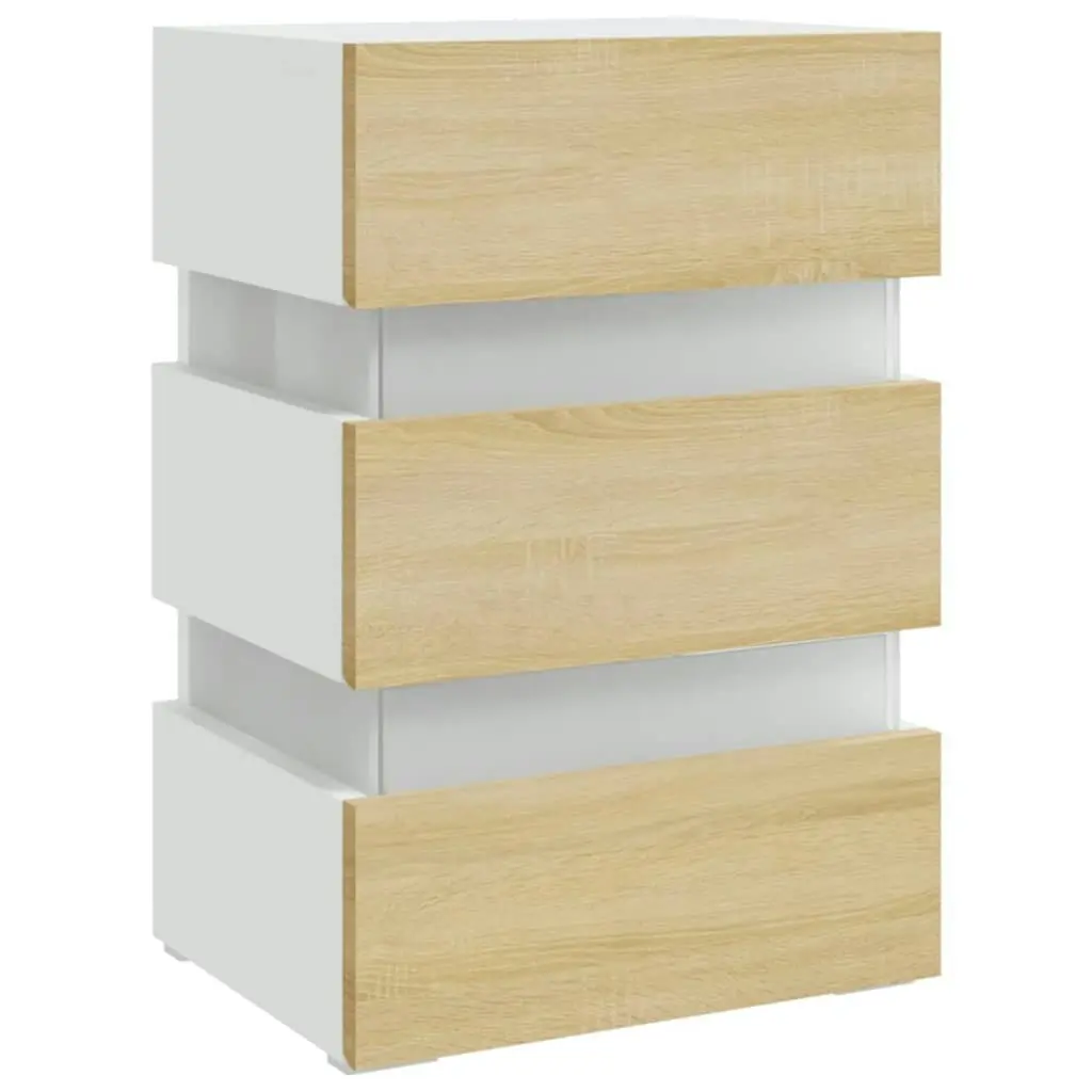 LED Bedside Cabinet White and Sonoma Oak 45x35x67 cm Engineered Wood 326845