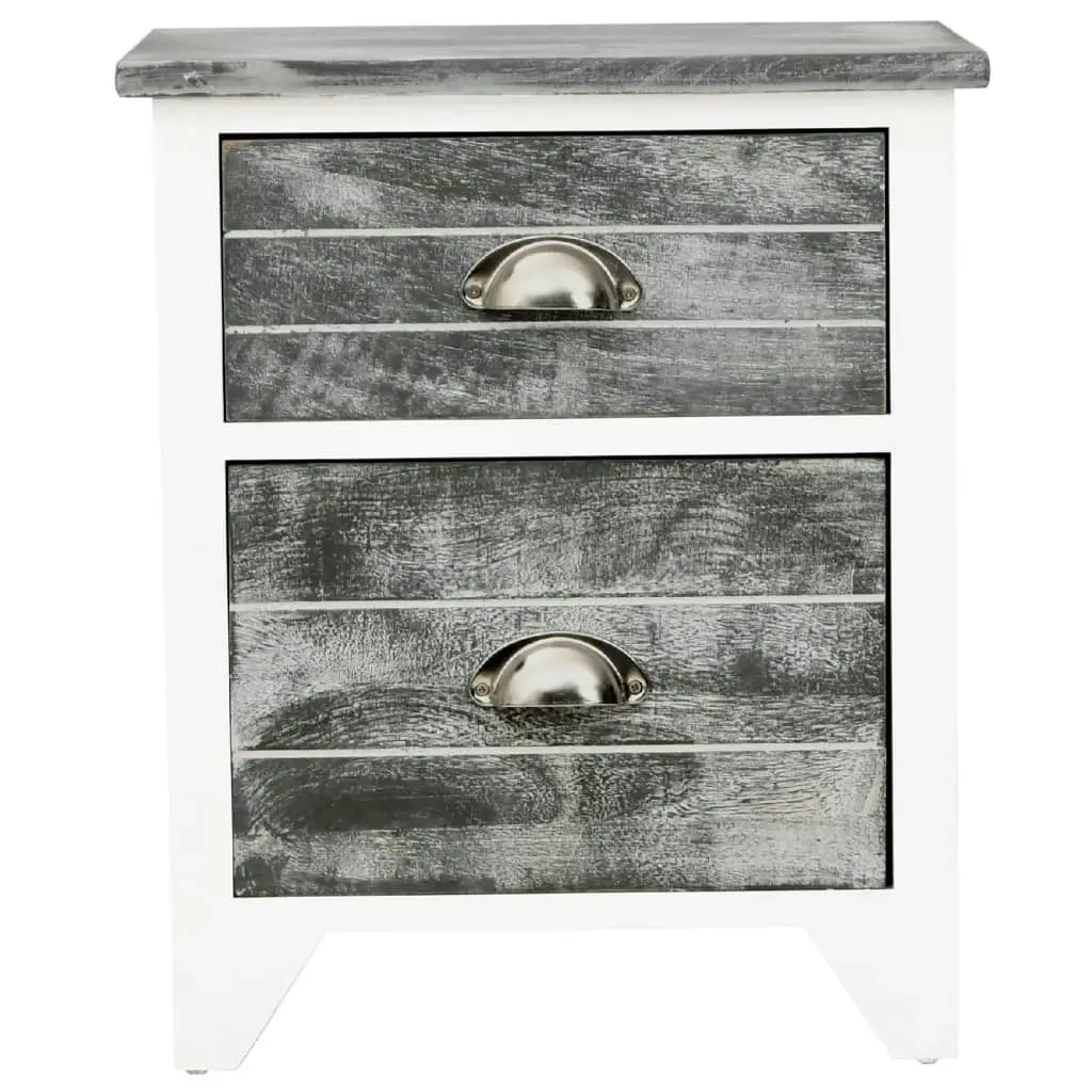 Nightstand Grey and White 38x28x45 cm Paulownia Wood 284047