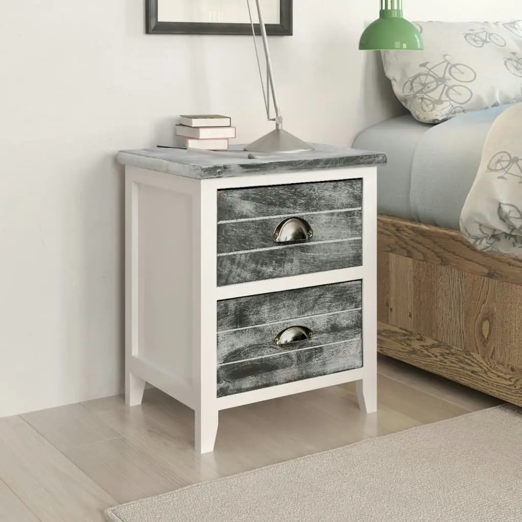 Nightstand Grey and White 38x28x45 cm Paulownia Wood 284047