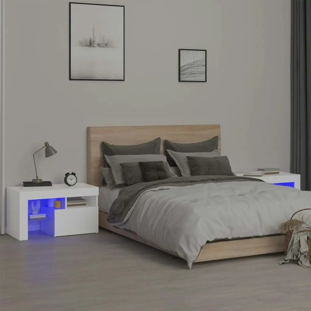 Bedside Cabinets 2 pcs with LED Lights White 70x36.5x40 cm 3152770