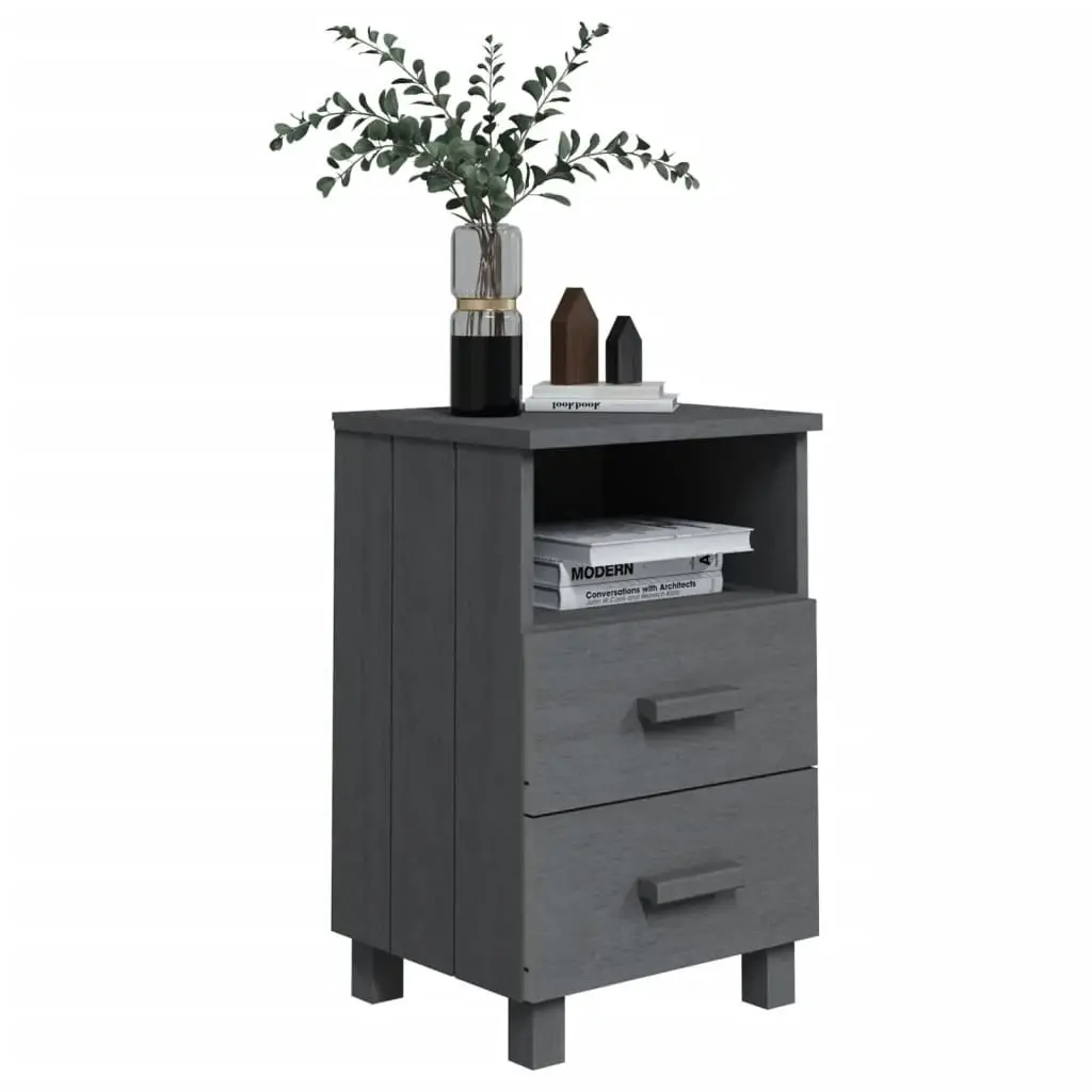 Bedside Cabinets"HAMAR"2 pcs Dark Grey 40x35x62 cm Solid Wood 340418