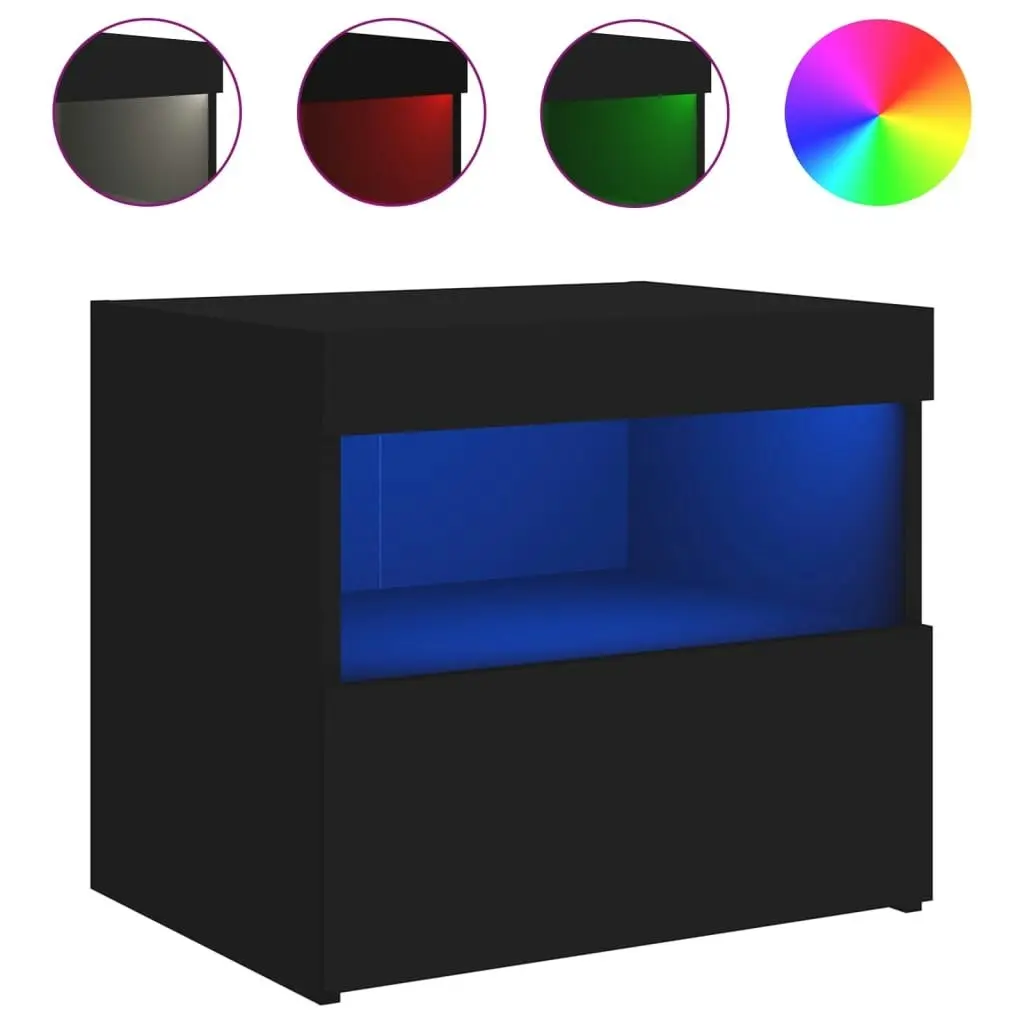 Bedside Cabinets with LED Lights 2 pcs Black 50x40x45 cm 836766