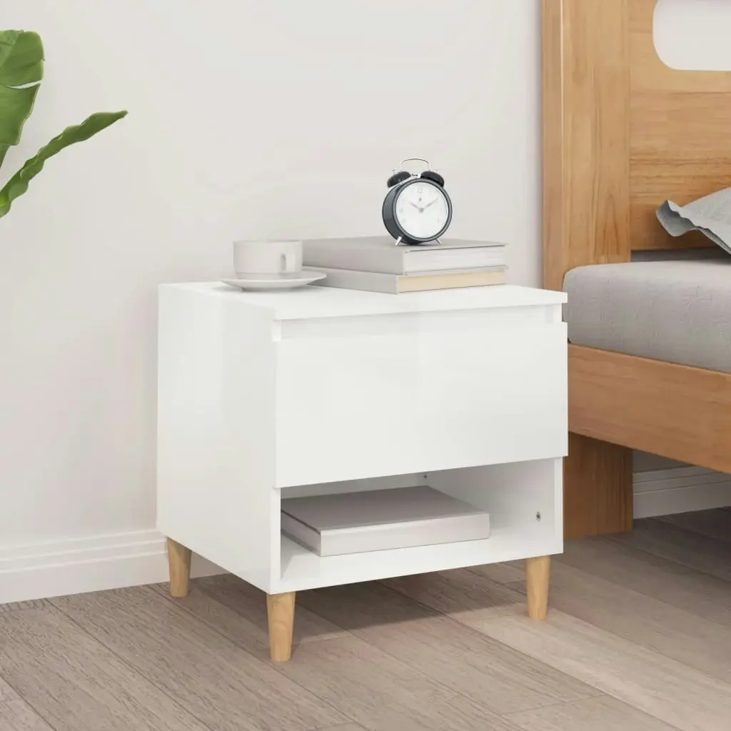 Bedside Table High Gloss White 50x46x50 cm Engineered Wood 819536