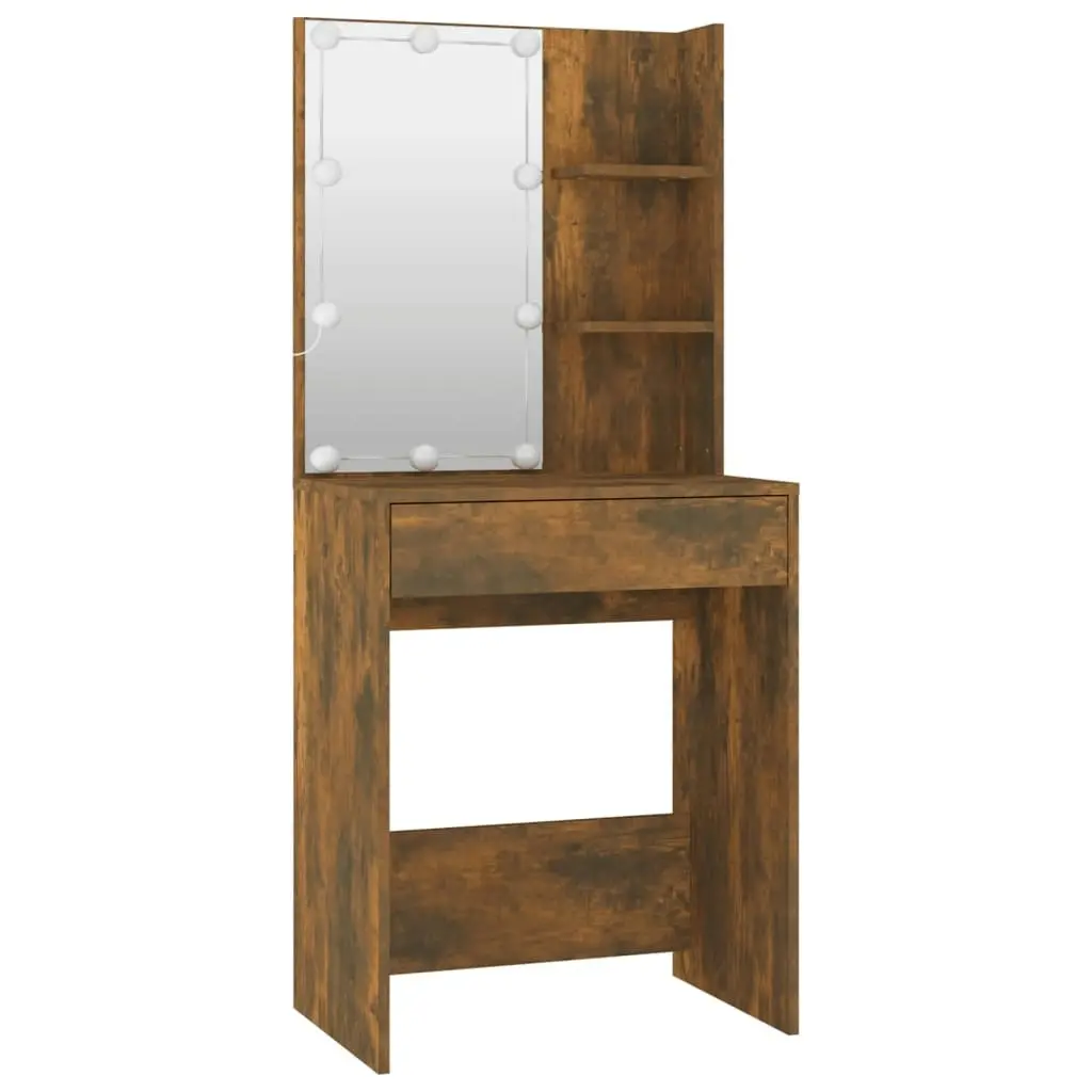 Dressing Table Set with LED Smoked Oak Engineered Wood 3114136