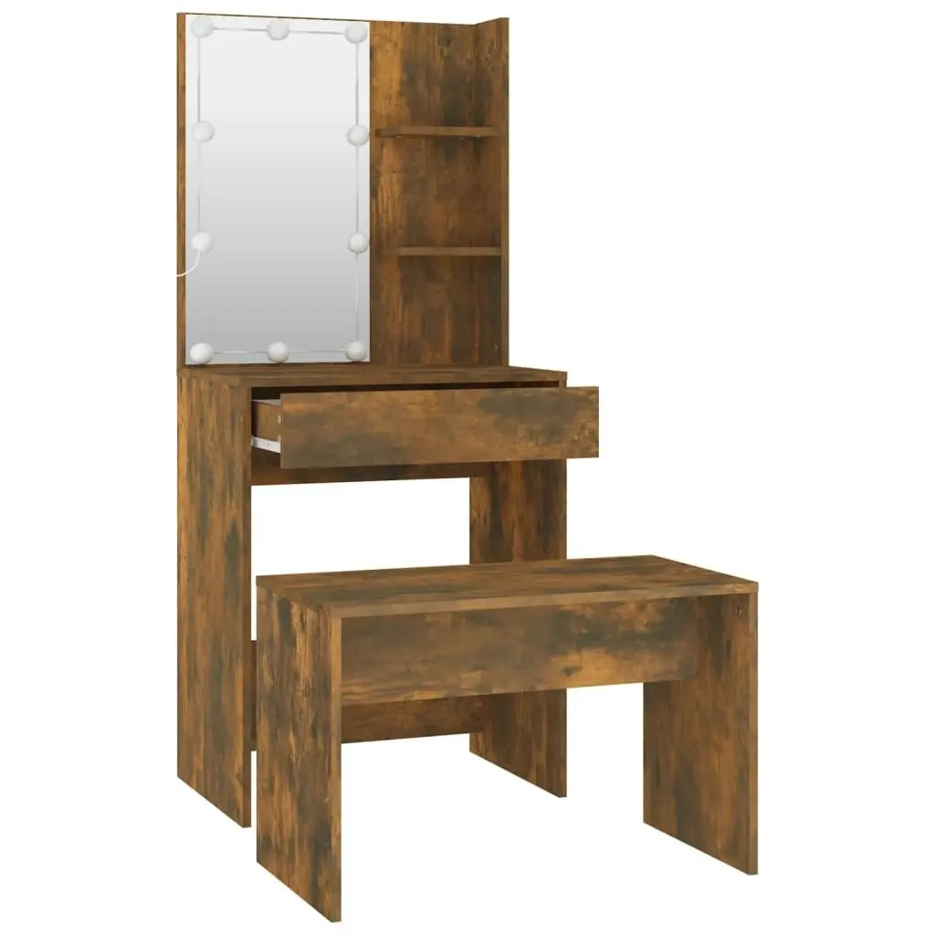 Dressing Table Set with LED Smoked Oak Engineered Wood 3114136