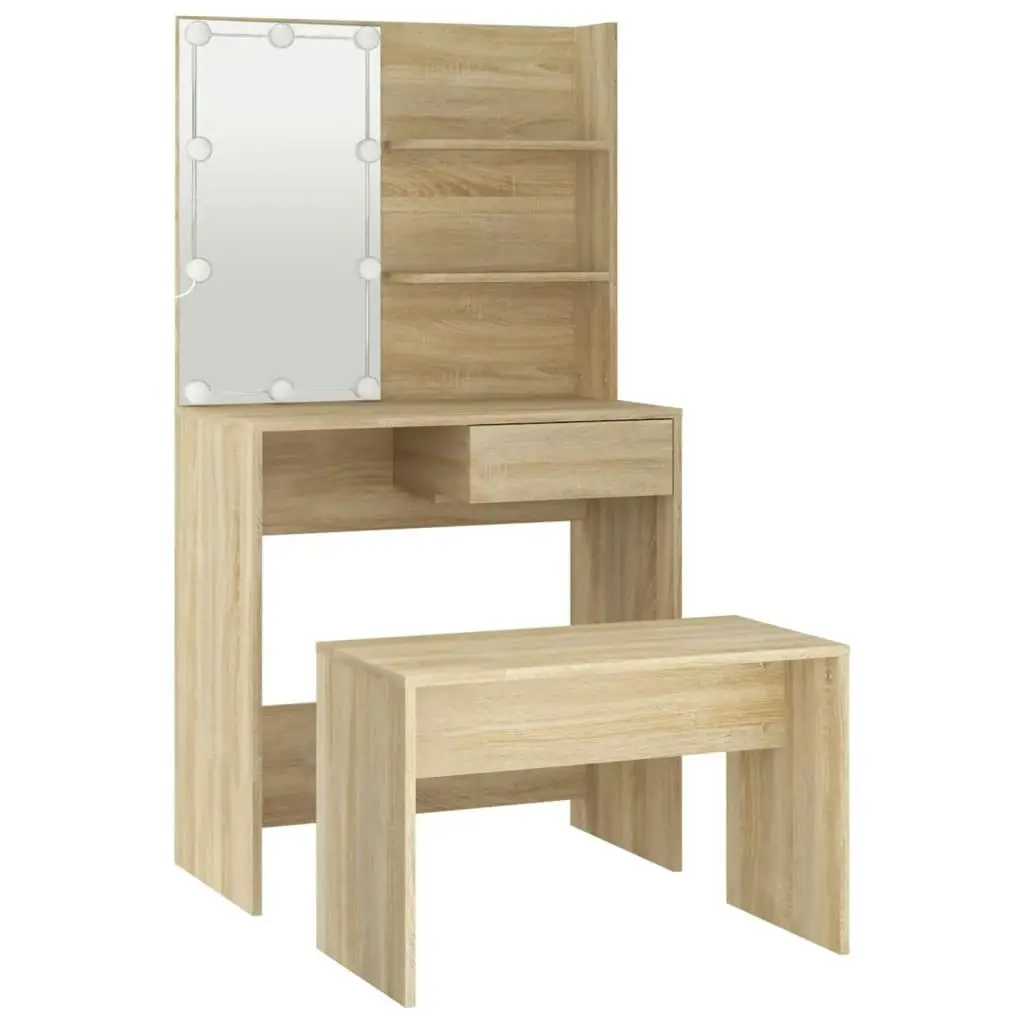 Dressing Table Set with LED Sonoma Oak Engineered Wood 3114109