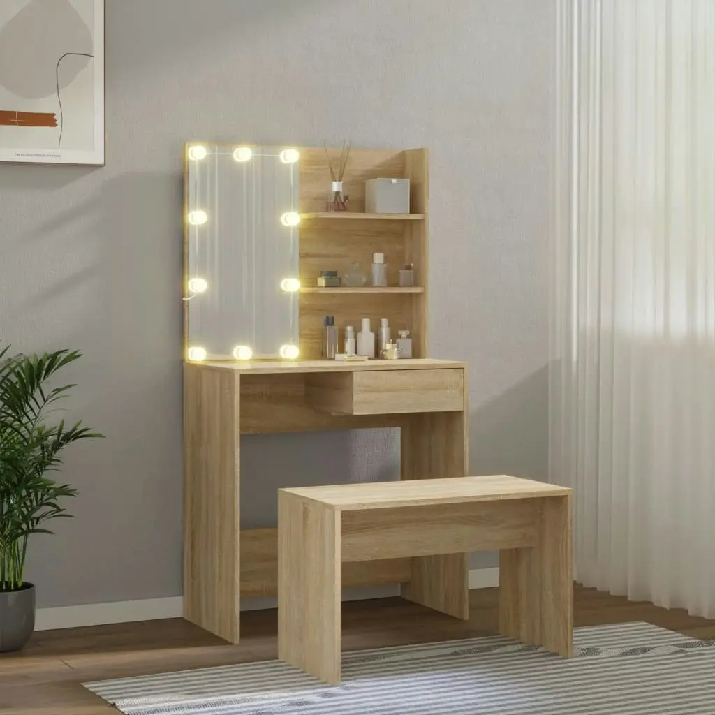 Dressing Table Set with LED Sonoma Oak Engineered Wood 3114109