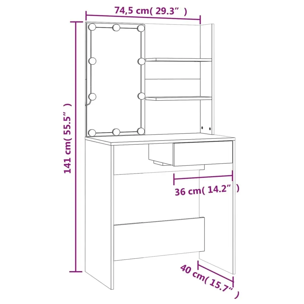 Dressing Table Set with LED Sonoma Oak Engineered Wood 3114109