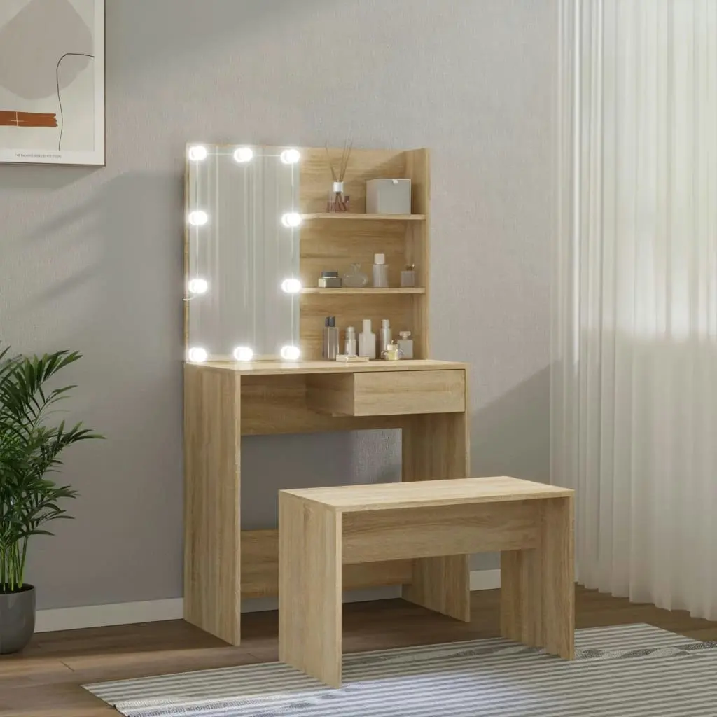 Dressing Table Set with LED Sonoma Oak Engineered Wood 3114109