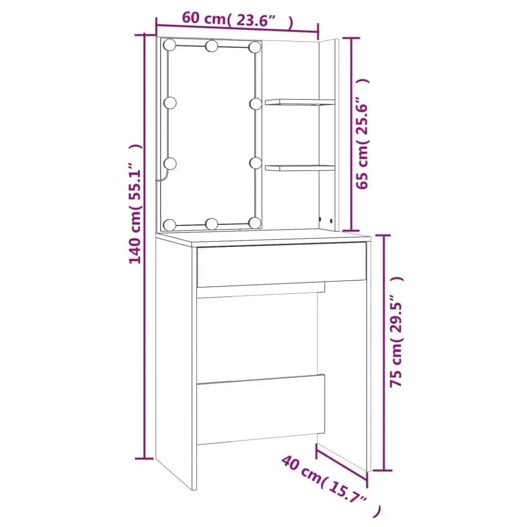 Dressing Table with LED Grey Sonoma 60x40x140 cm 820443