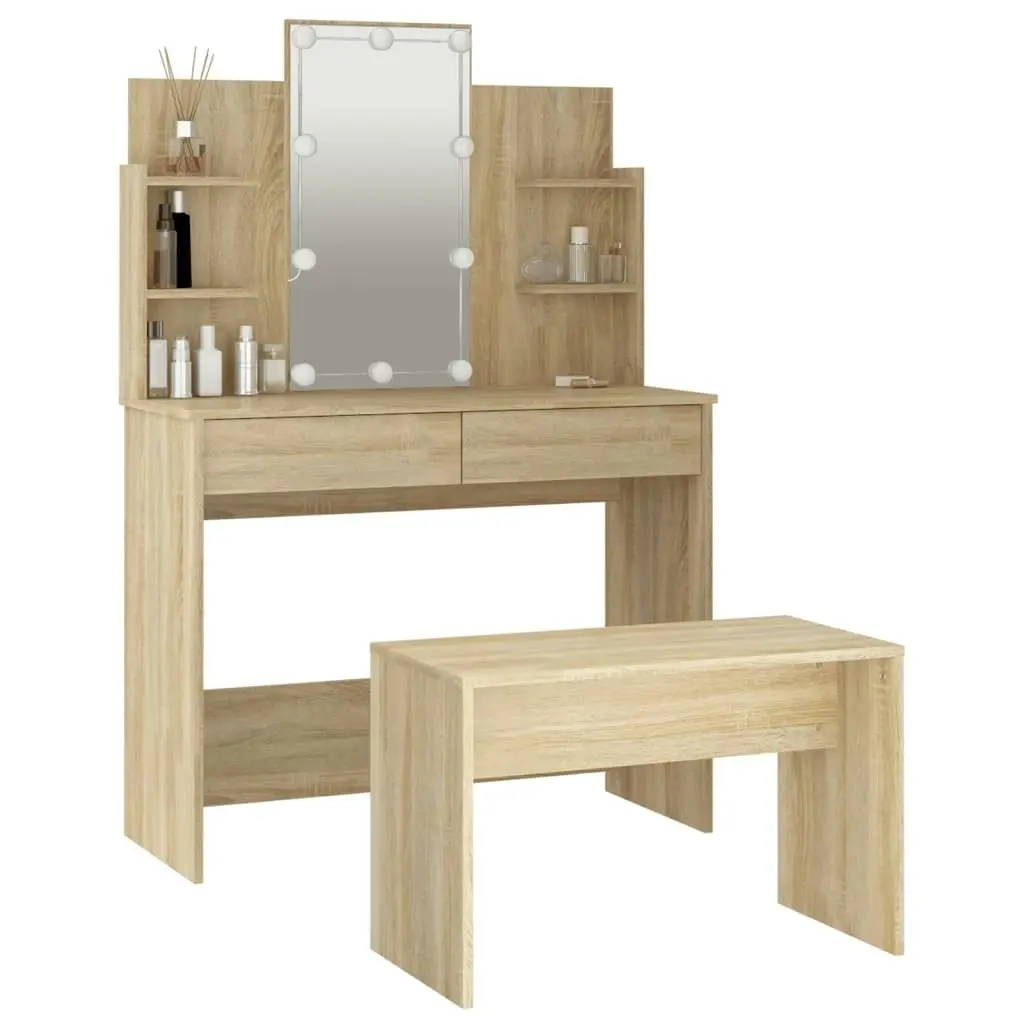 Dressing Table Set with LED Sonoma Oak Engineered Wood 3114125