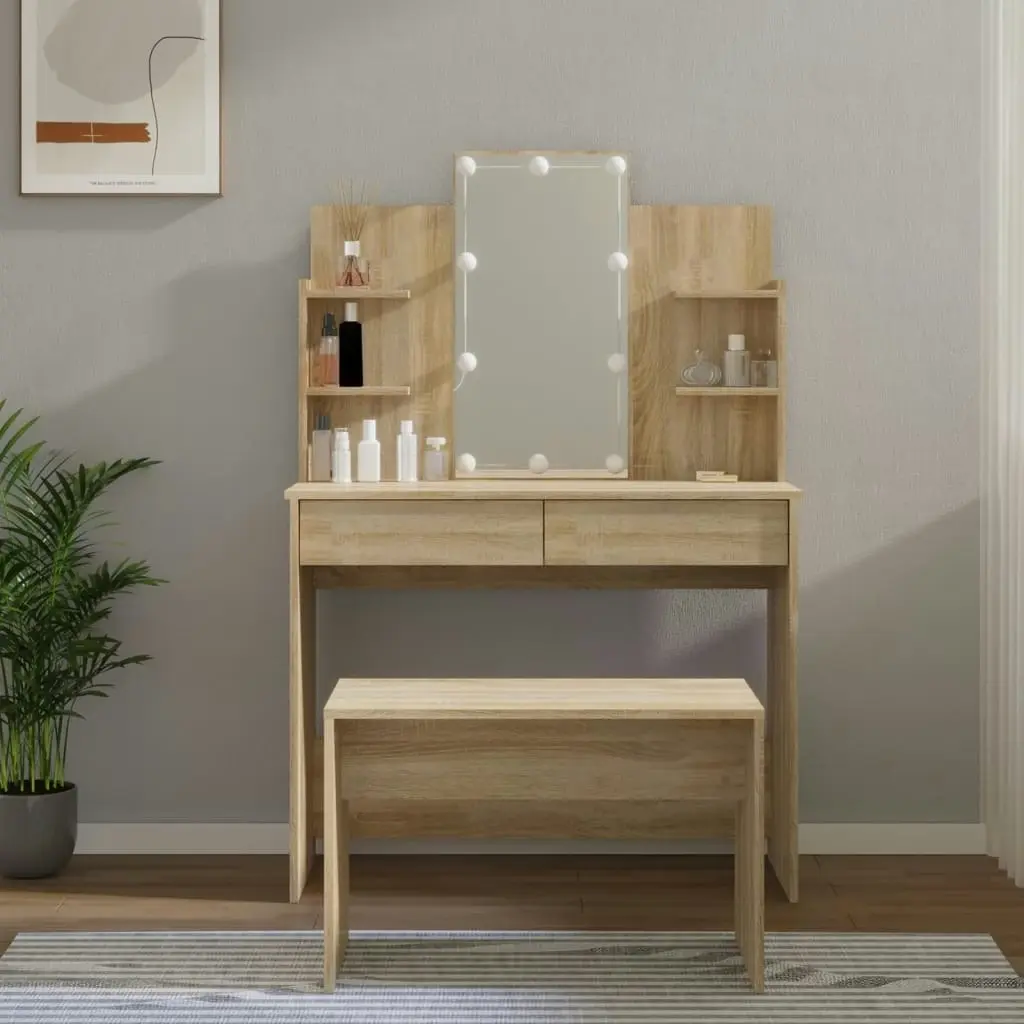 Dressing Table Set with LED Sonoma Oak Engineered Wood 3114125