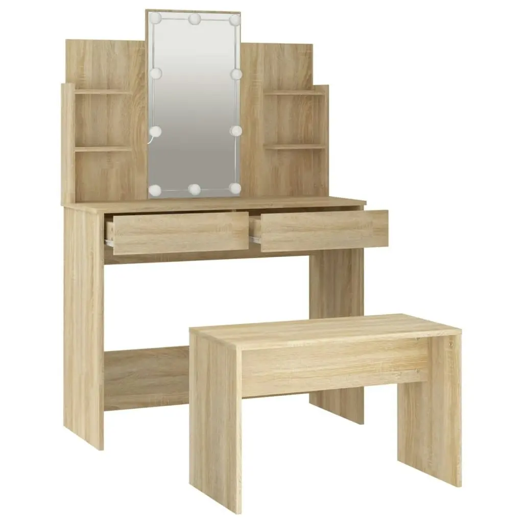 Dressing Table Set with LED Sonoma Oak Engineered Wood 3114125