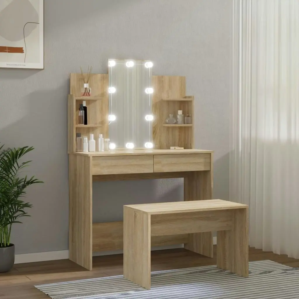 Dressing Table Set with LED Sonoma Oak Engineered Wood 3114125