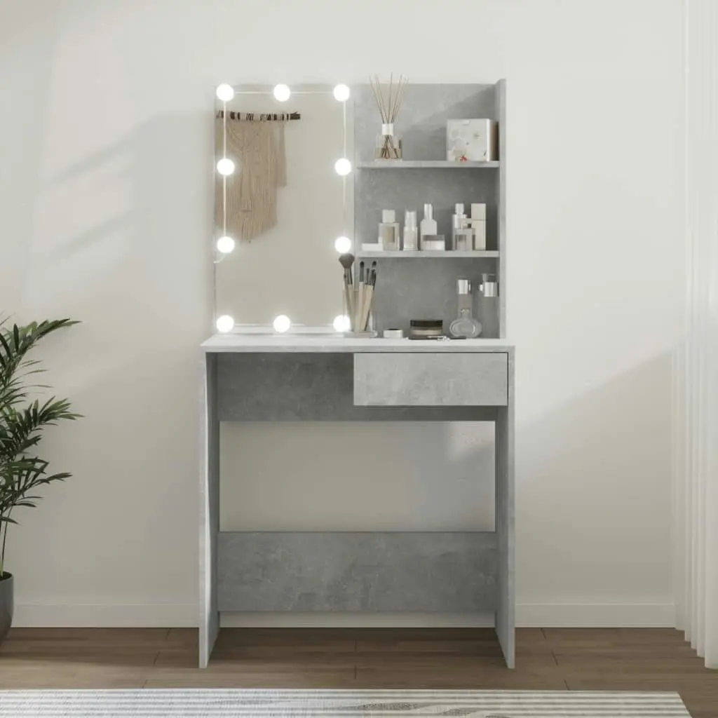 Dressing Table with LED Concrete Grey 74.5x40x141 cm 808805