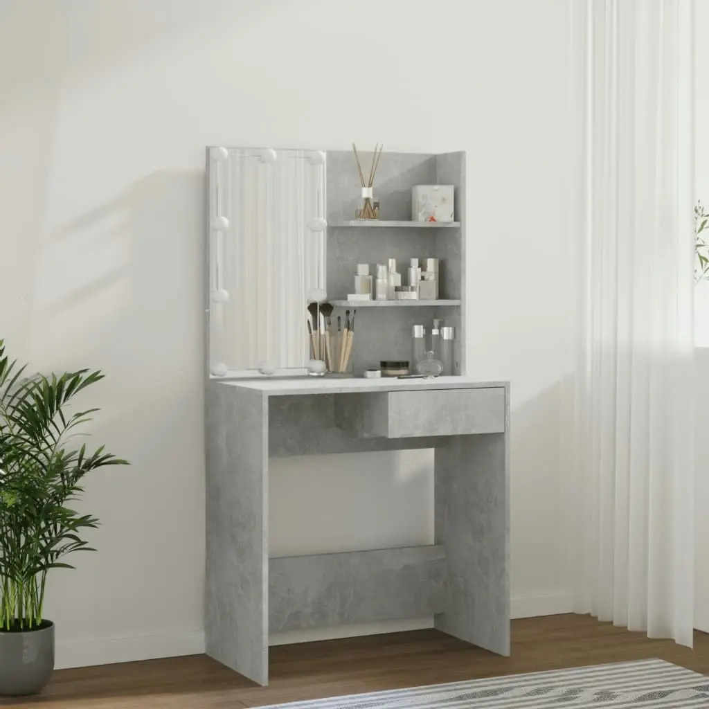 Dressing Table with LED Concrete Grey 74.5x40x141 cm 808805