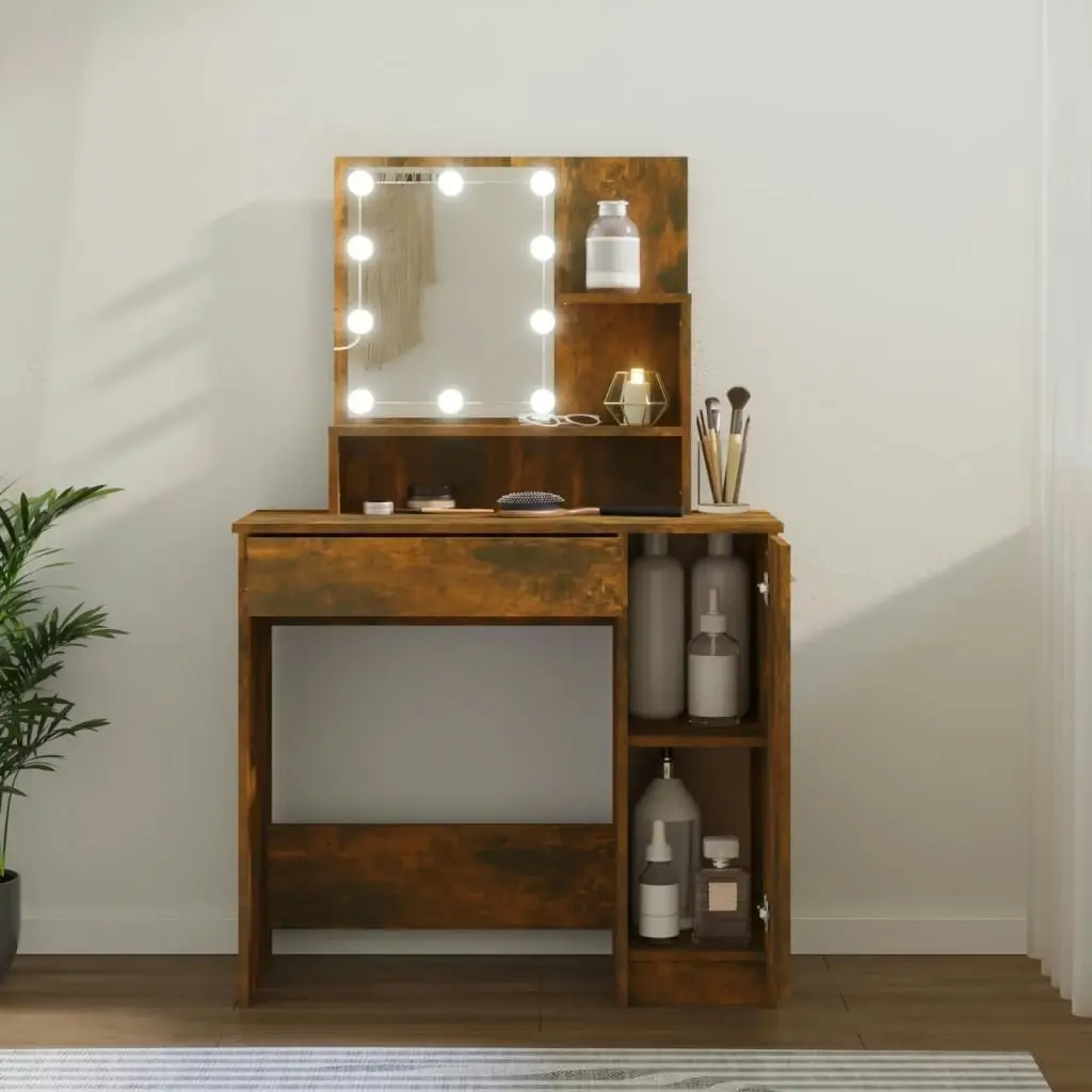 Dressing Table with LED Smoked Oak 86.5x35x136 cm 820484