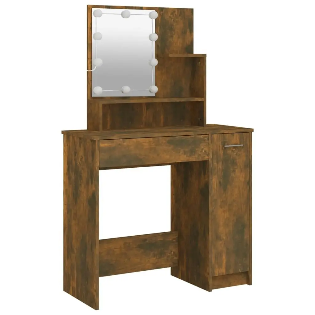 Dressing Table with LED Smoked Oak 86.5x35x136 cm 820484