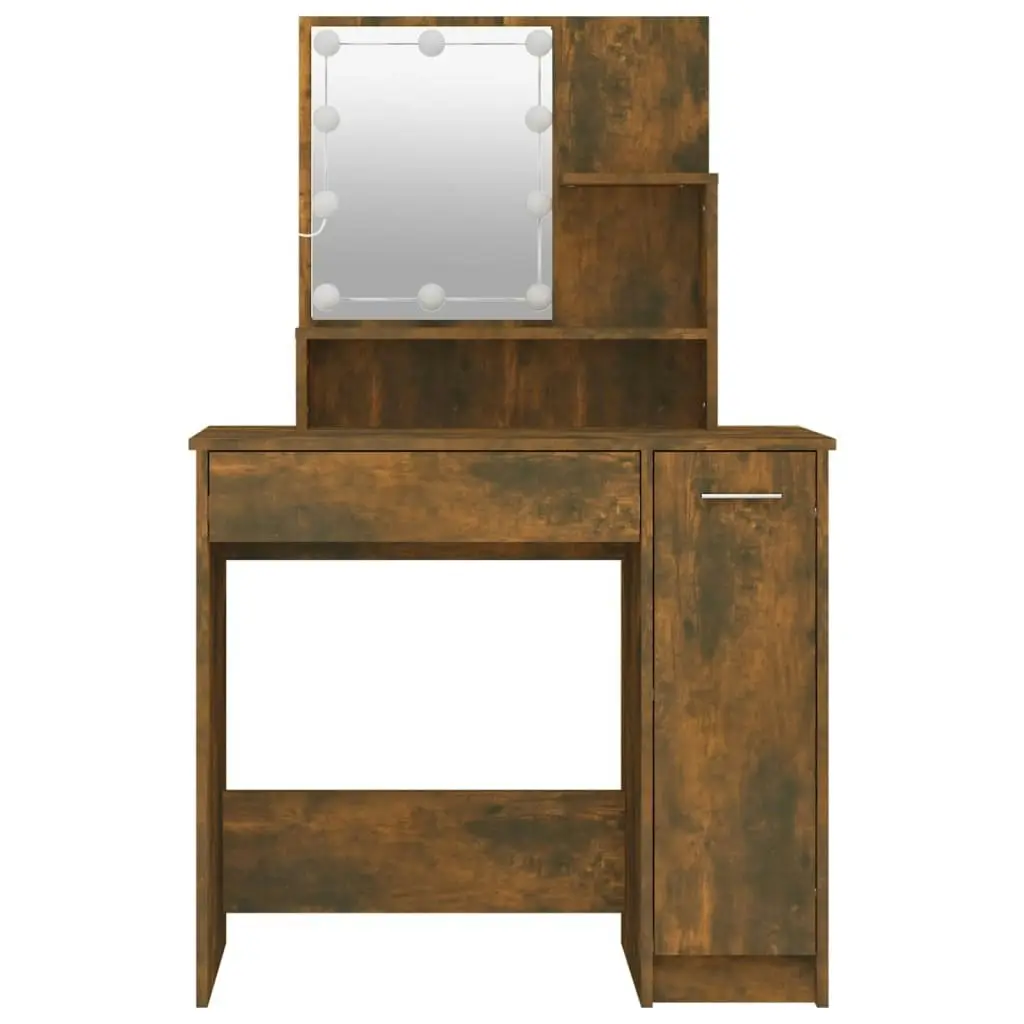 Dressing Table with LED Smoked Oak 86.5x35x136 cm 820484