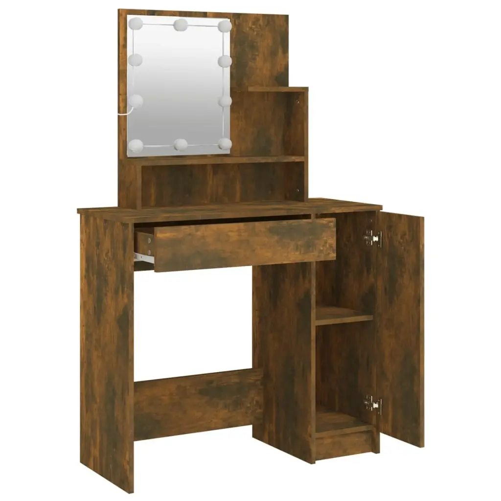 Dressing Table with LED Smoked Oak 86.5x35x136 cm 820484