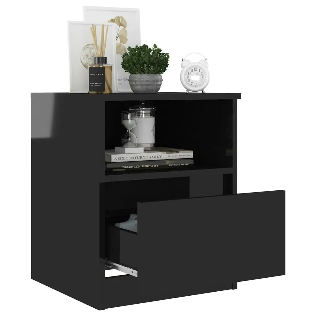 Bed Cabinet High Gloss Black 40x40x50 cm Engineered Wood 806171