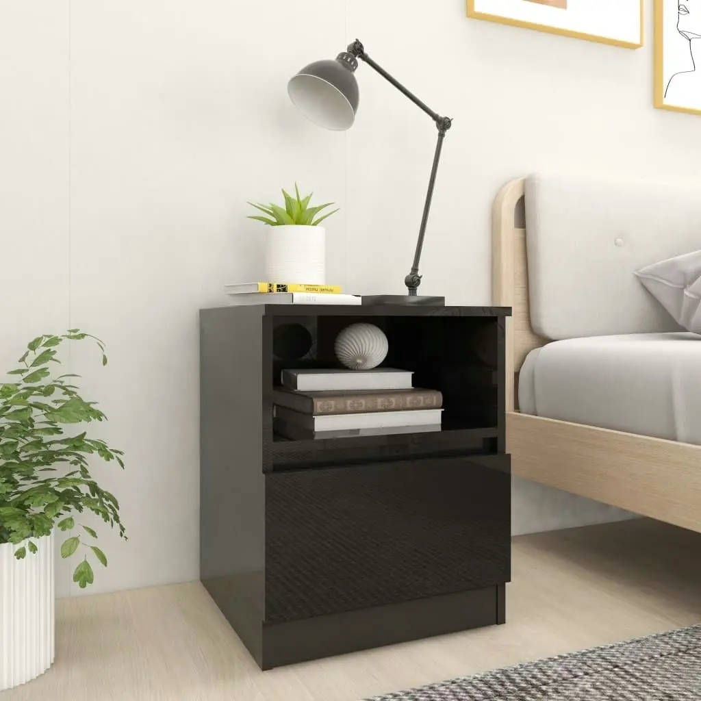 Bed Cabinet High Gloss Black 40x40x50 cm Engineered Wood 806171