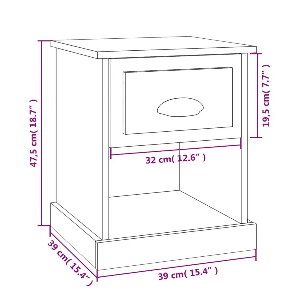 Bedside Cabinet White 39x39x47.5 cm Engineered Wood 816128