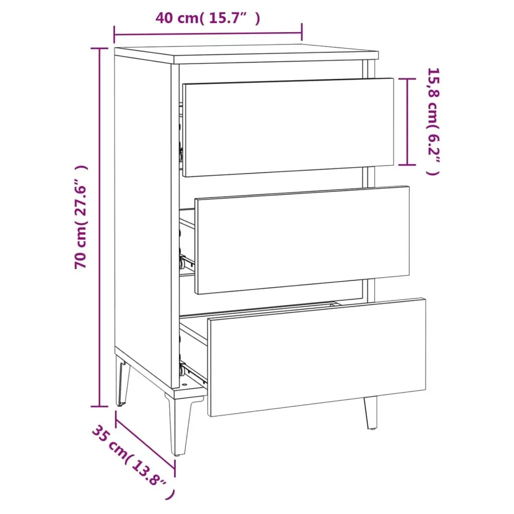 Bedside Cabinet High Gloss White 40x35x70 cm Engineered Wood 819670