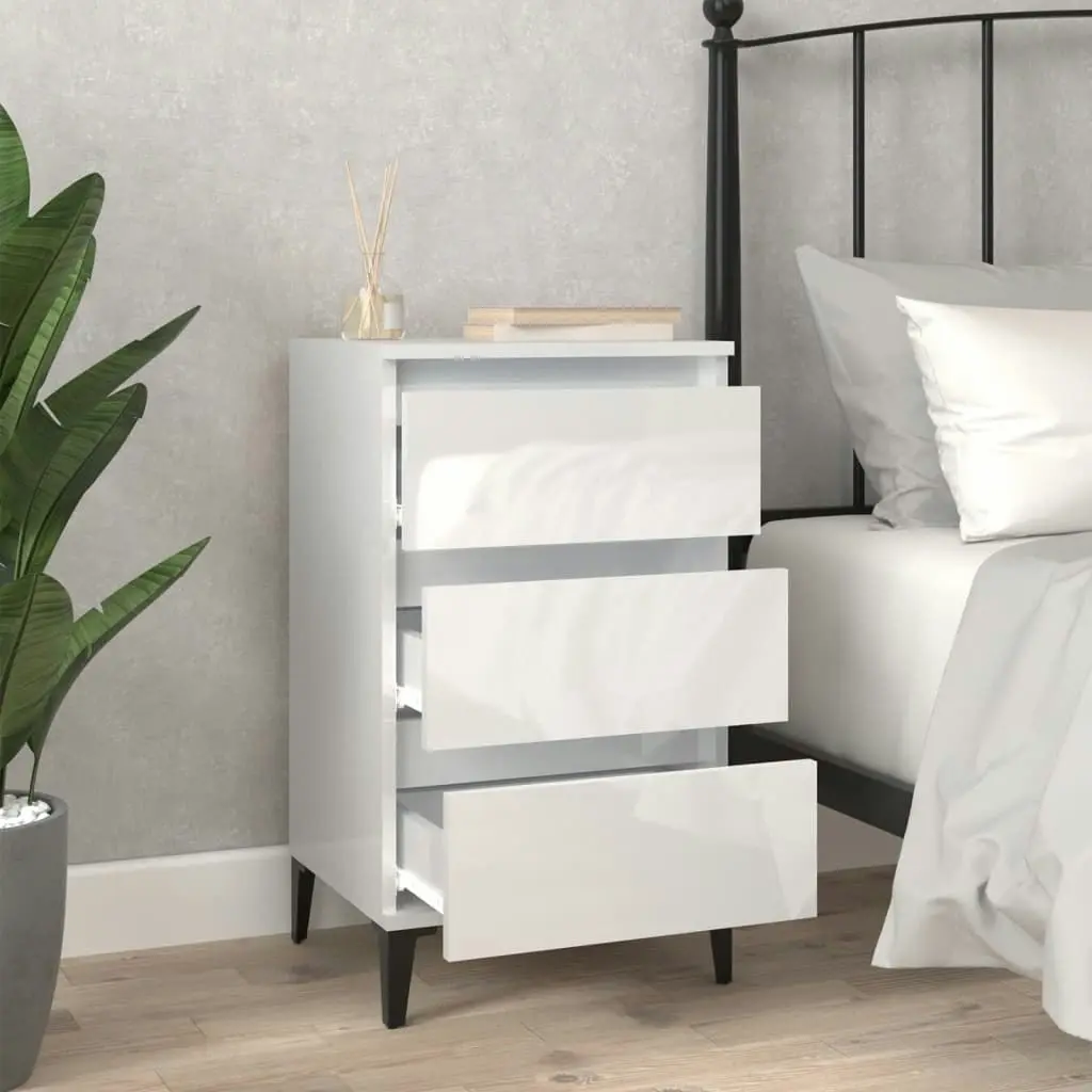 Bedside Cabinet High Gloss White 40x35x70 cm Engineered Wood 819670