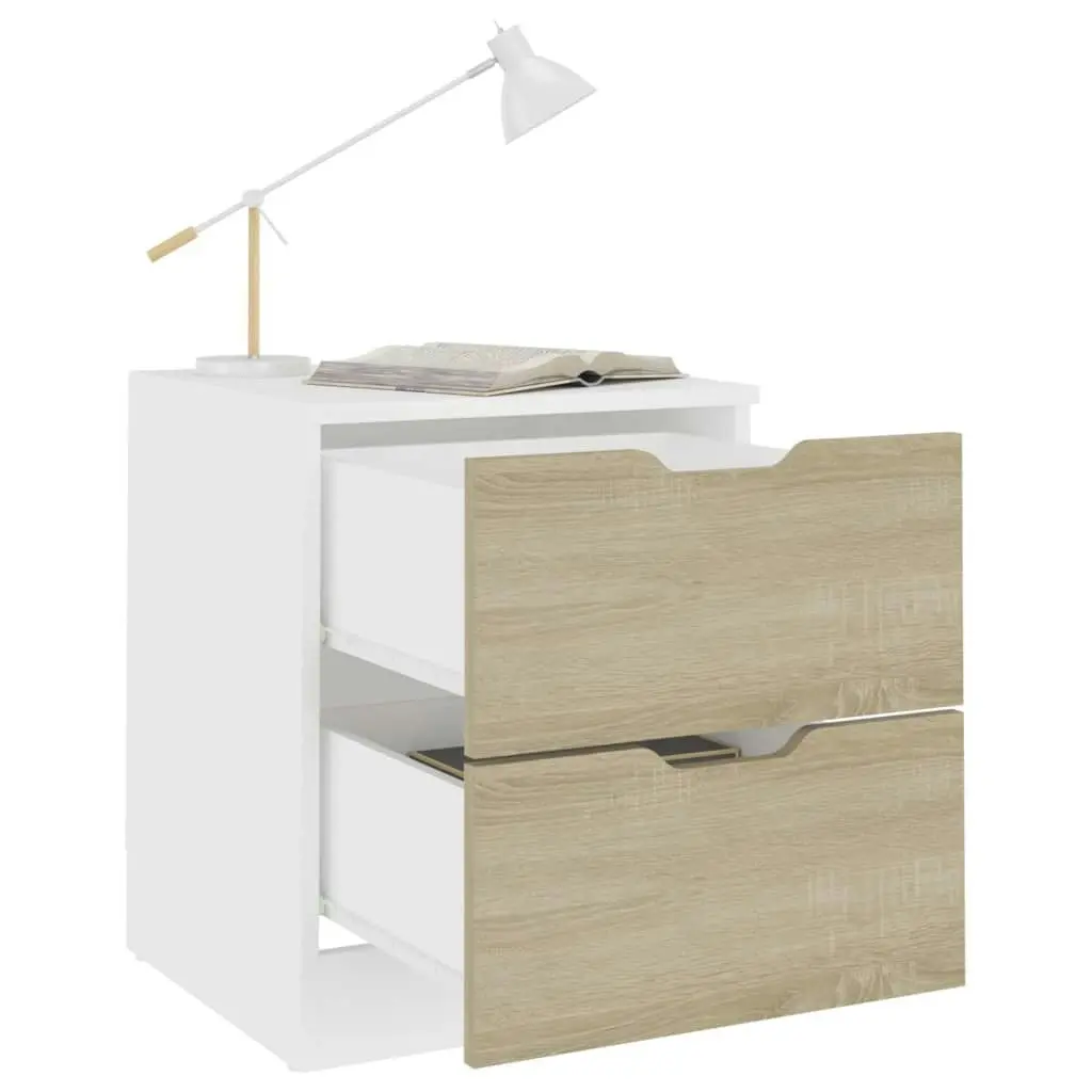 Bedside Cabinets 2 pcs White & Sonoma Oak 40x40x50 cm Engineered Wood 326734