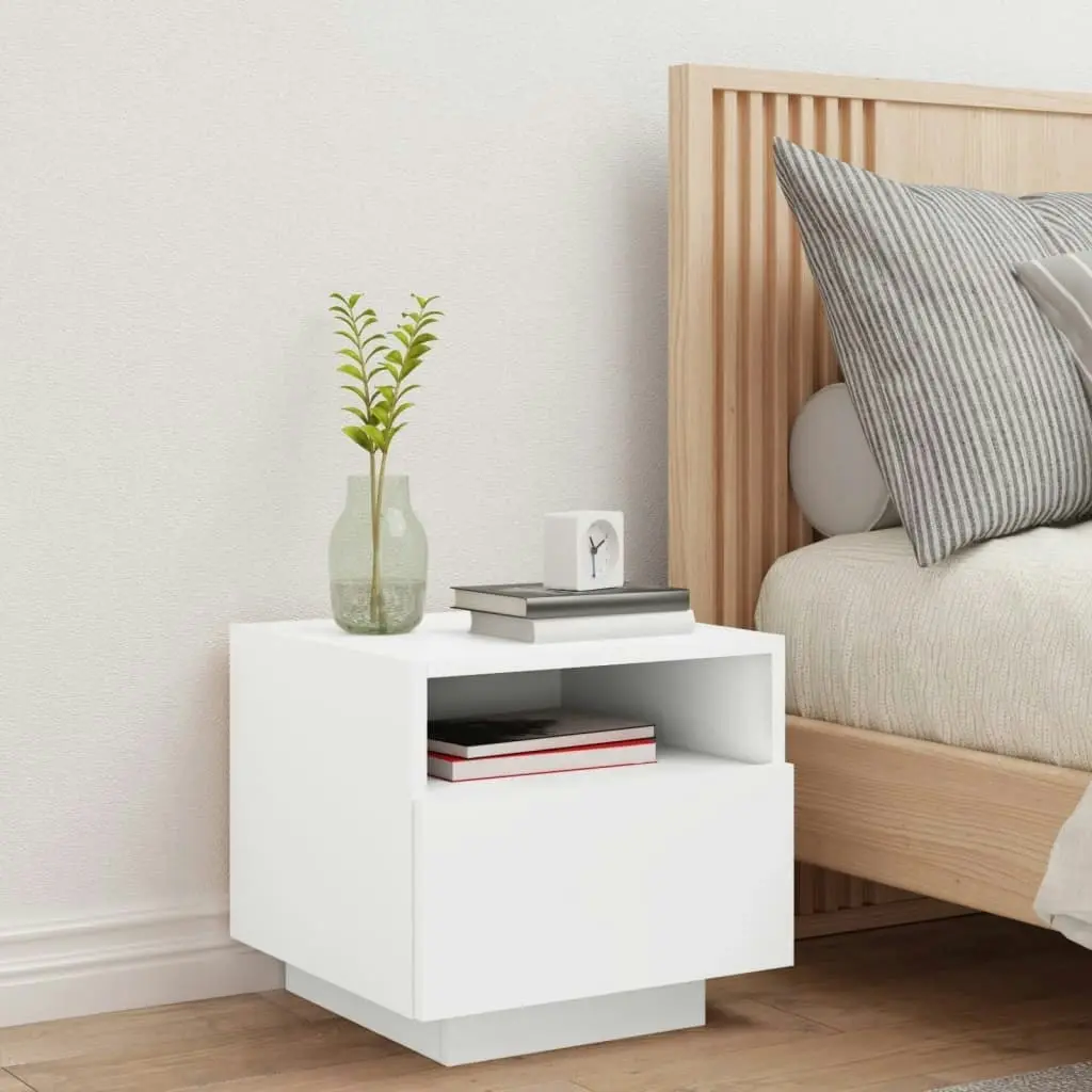 Bedside Cabinet with LED Lights White 40x39x37 cm 836798